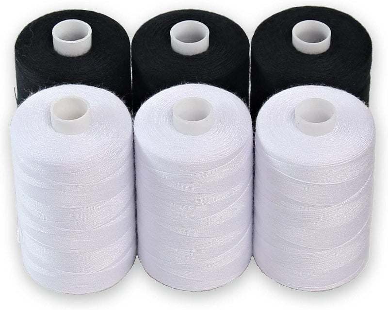 BlesSew Black & White Sewing Thread - 6 Spools of Polyester Thread for Sewing Machine for Beginners, Hand Stitching & Quilting - 1000 Yards Per Spool - Image 1